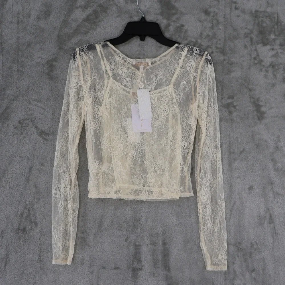 WAYF Penelope Lace Camisole Cardigan Set Womens‎ L Sheer Coquette Feminine NWT